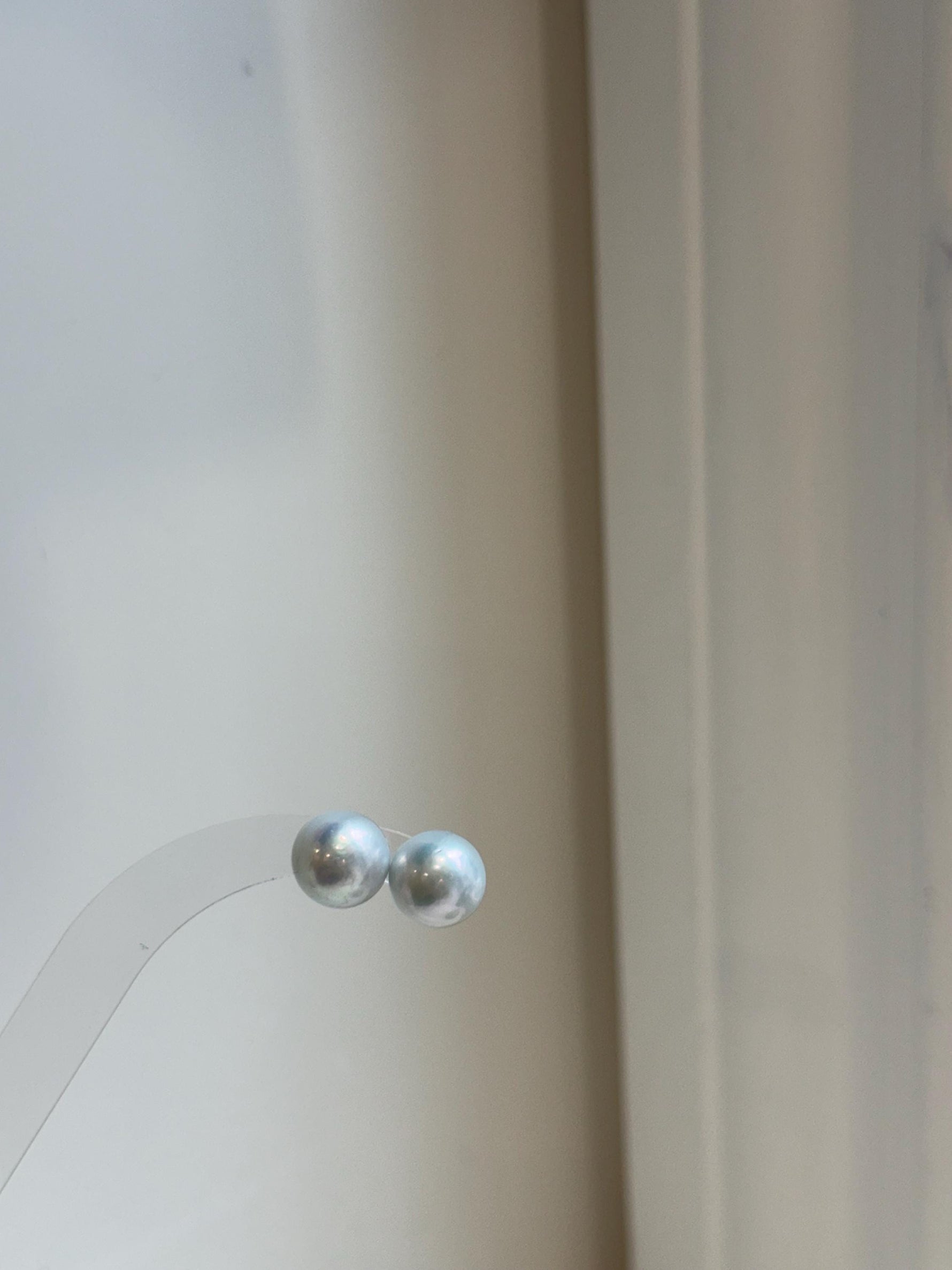 Elly’s 11.2mm White Blue Edison Pearls Earrings studs: Extreme luster Mirrored, S925 silver minimalist earrings. daily office white Pearl earrings for her