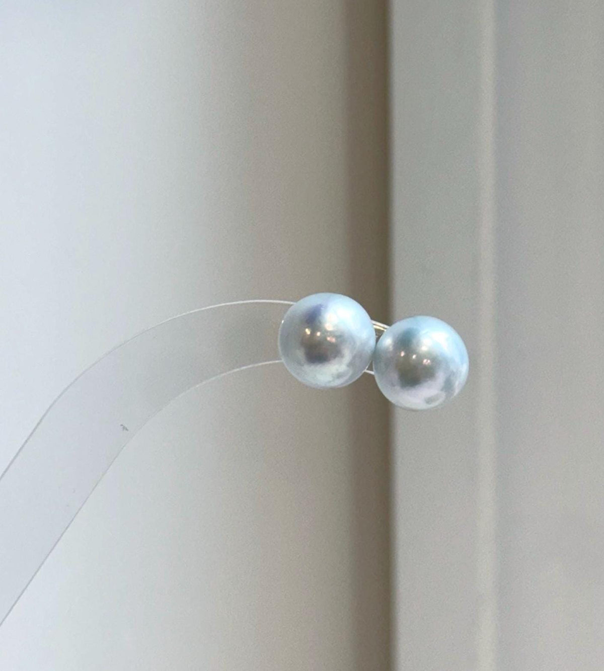 Elly’s 11.2mm White Blue Edison Pearls Earrings studs: Extreme luster Mirrored, S925 silver minimalist earrings.