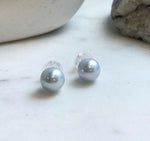 Elly’s 11.2mm White Blue Edison Pearls Earrings studs: Extreme luster Mirrored, S925 silver minimalist earrings. daily office white Pearl earrings for her