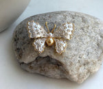 Elly’s White Golden pearls butterfly brooch pendant 2in1: Extreme luster mirrored, daily office pearl brooch for her Mother’s Day gift