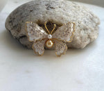 Elly’s White Golden pearls butterfly brooch pendant 2in1: Extreme luster mirrored, daily office pearl brooch for her Mother’s Day gift