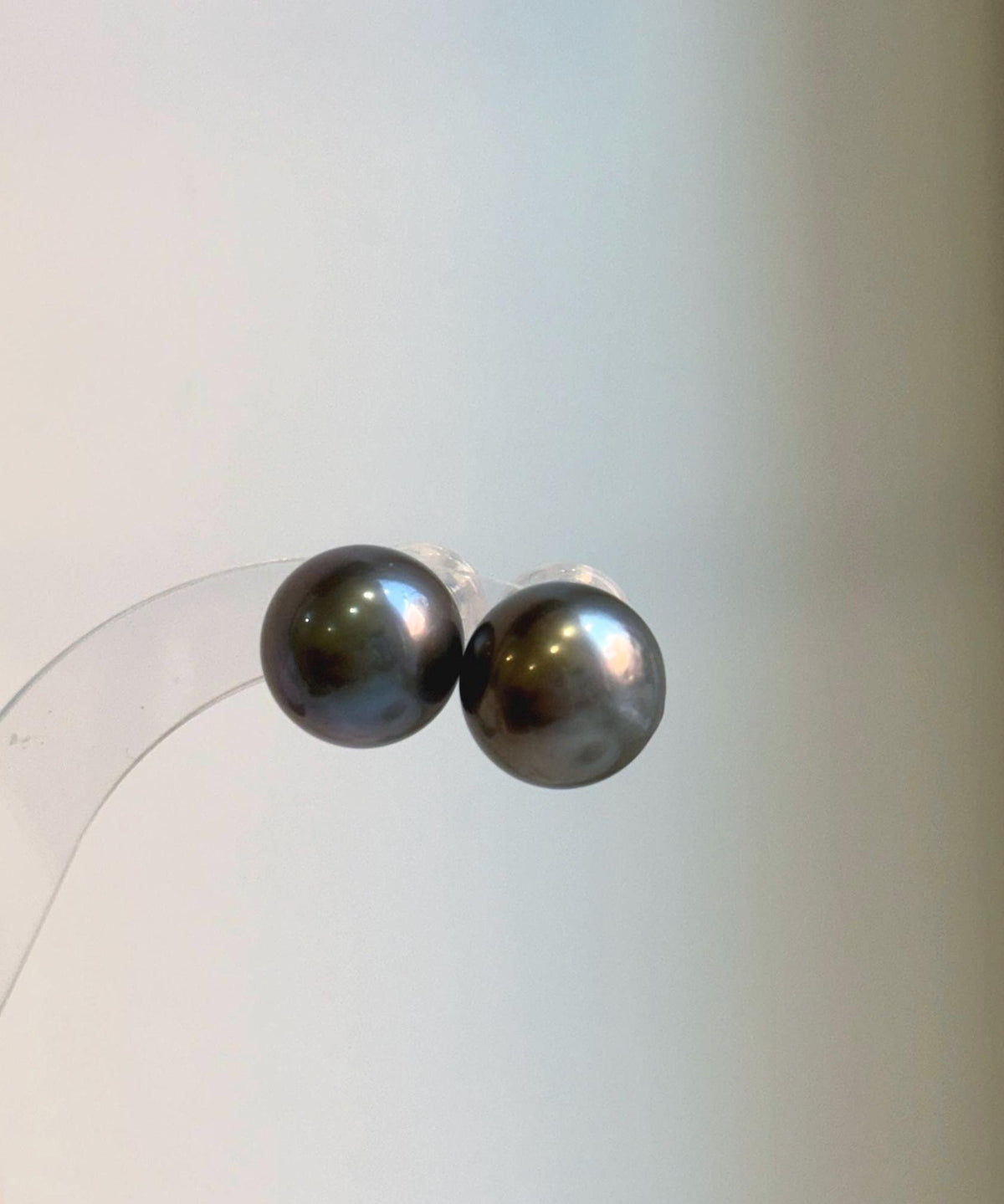 Elly’s 13.1mm Large Tahitian Black Platinum ocean Pearls Earrings Studs: Extreme luster Mirrored,S925 silver minimalist earrings.