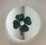 Elly’s 9.7mm Edison white pearl Floral brooch pendant 2in1: Extreme luster mirrored, 3.7cm dia. daily office brooch for her