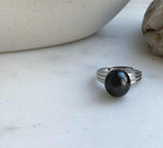 Elly’s 10.8x11.3mm Tahitian Ocean black Platinum Pearl Ring: Extreme luster mirrored, S925 silver Minimalist adjustable Ring.
