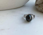 Elly’s 10.8x11.3mm Tahitian Ocean black Platinum Pearl Ring: Extreme luster mirrored, S925 silver Minimalist adjustable Ring.high quality black pearl ring for her birthday