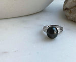 Elly’s 10.8x11.3mm Tahitian Ocean black Platinum Pearl Ring: Extreme luster mirrored, S925 silver Minimalist adjustable Ring.high quality black pearl ring for her Mother’s Day gift