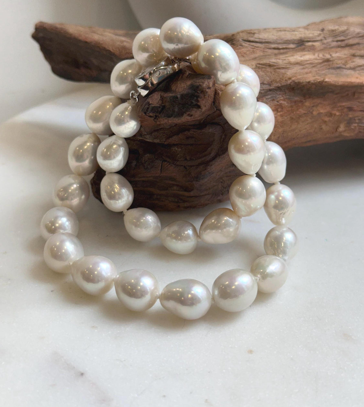 Elly’s 29pcs 10-12.7mm white iridescent Pearls Necklace Strand: Extreme luster mirrored, 17.7”, S925 silver necklace. high quality daily office white pearls necklace for her birthday