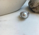 Elly’s 12.4mm Australian ocean white blue pearl Ring: Extreme luster mirrored, S925 silver adjustable Vintage Ring. high quality white ocean pearl silver ring for her anniversary
