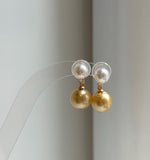 Elly’s 7.5-10.7mm South sea golden Akoya ocean Pearls Earrings: Extreme luster Mirrored, 2.2cm high, S925 silver earrings. high quality golden pearl earrings for her birthday