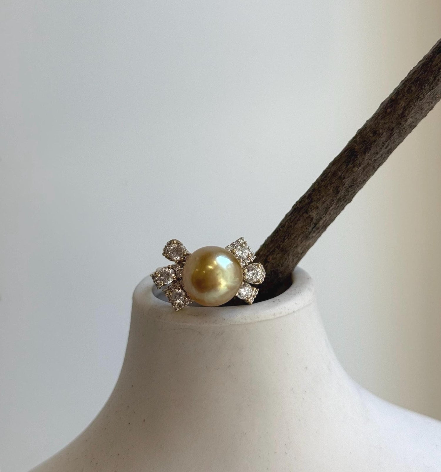 Elly’s 10.5mm South sea deep Tea gold ocean pearl Ring: Extreme luster, 1.2x2cm, S925 silver with gold plated adjustable Vintage Ring.