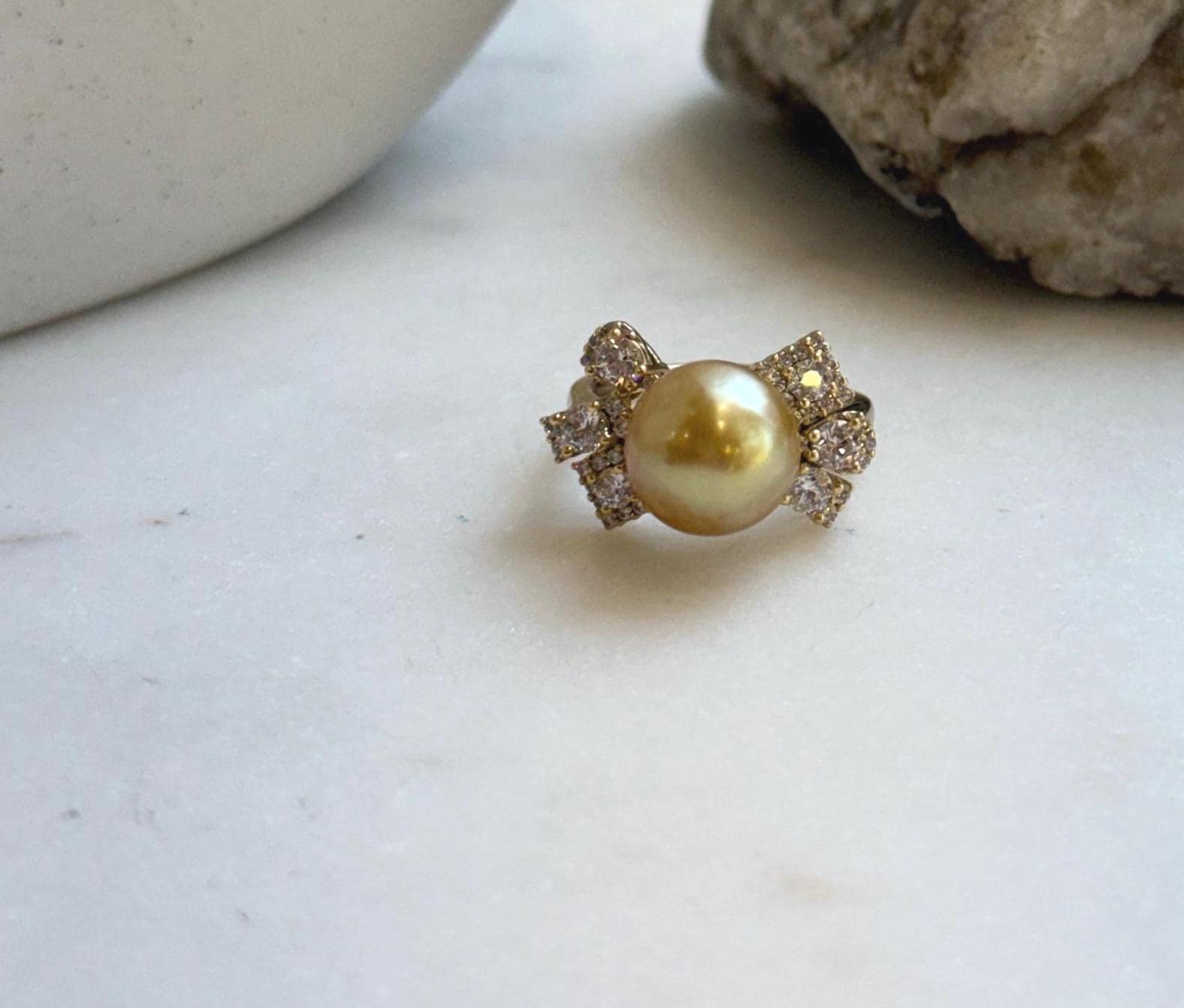 Elly’s 10.5mm South sea deep Tea gold ocean pearl Ring: Extreme luster, 1.2x2cm, S925 silver with gold plated adjustable Vintage Ring.high quality golden pearl ring for her
