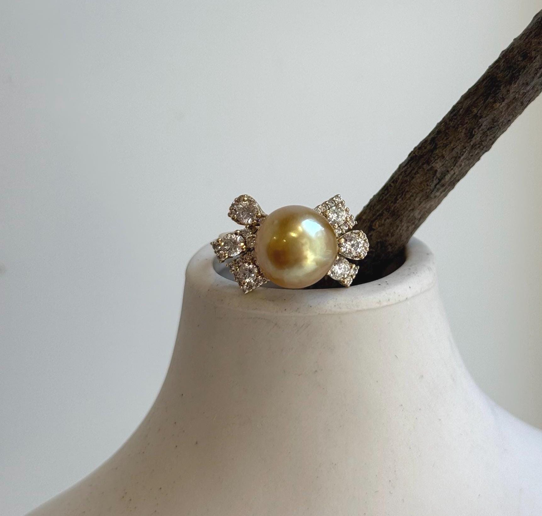 Elly’s 10.5mm South sea deep Tea gold ocean pearl Ring: Extreme luster, 1.2x2cm, S925 silver with gold plated adjustable Vintage Ring.high quality golden pearl ring for her anniversary