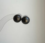 Elly’s 12.7mm Tahitian Black Platinum ocean Pearls Earrings Studs: Extreme luster Mirrored,S925 silver minimalist earrings.