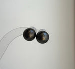 Elly’s 12.7mm Tahitian Black Platinum ocean Pearls Earrings Studs: Extreme luster Mirrored,S925 silver minimalist earrings. daily office black pearl earrings studs for her