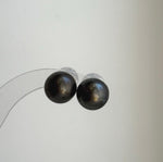 Elly’s 12.7mm Tahitian Black Platinum ocean Pearls Earrings Studs: Extreme luster Mirrored,S925 silver minimalist earrings. daily office black pearl earrings studs for her