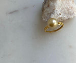 Elly’s 9.8mm South sea ultra gold ocean pearl Ring: Extreme luster, 1.2x2cm, S925 silver with gold plated adjustable Vintage Ring. gift for her daily office wear