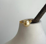 Elly’s 9.8mm South sea ultra gold ocean pearl Ring: Extreme luster, 1.2x2cm, S925 silver with gold plated adjustable Vintage Ring. gift for her anniversary