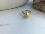Elly’s 9.8mm South sea ultra gold ocean pearl Ring: Extreme luster, 1.2x2cm, S925 silver with gold plated adjustable Vintage Ring. gift for her