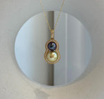 Elly’s 8-10.9mm Genius South Sea golden Tahitian ocean pearl Pendant: Extreme luster, 3.1cm high, S925 Silver Gourd pendant Chain Set. high quality pearls pendant for her holiday