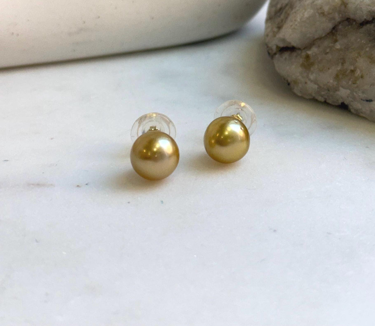 Elly’s 10mm Genius natural South sea Deep Tea Gold ocean Pearls Earrings studs: Extreme luster, S925 silver minimalist earrings studs. high quality golden ocean pearl earrings for her