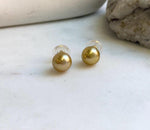 Elly’s 10mm Genius natural South sea Deep Tea Gold ocean Pearls Earrings studs: Extreme luster, S925 silver minimalist earrings studs. high quality golden ocean pearl earrings for her