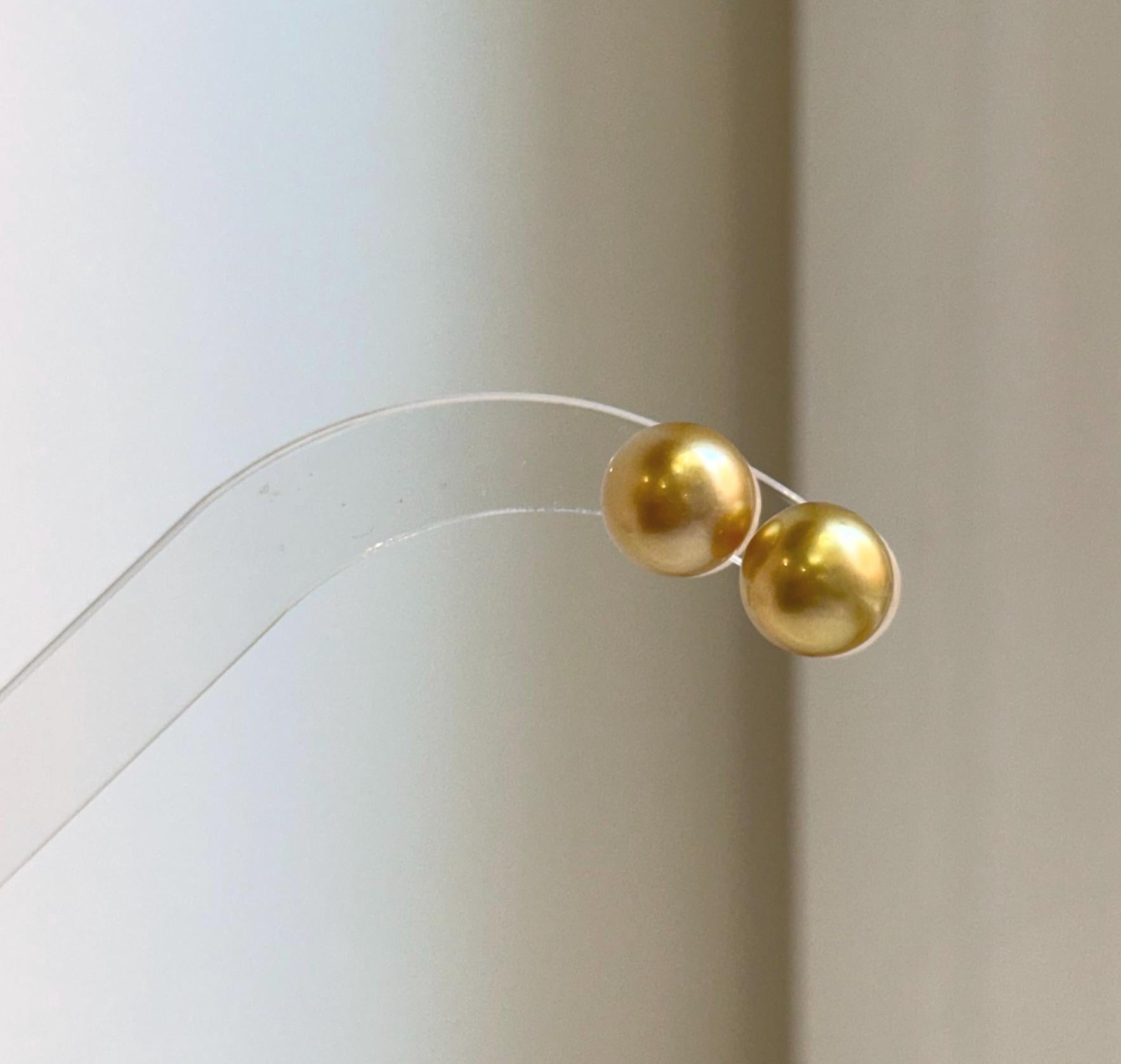 Elly’s 10mm Genius natural South sea Deep Tea Gold ocean Pearls Earrings studs: Extreme luster, S925 silver minimalist earrings studs. high quality golden ocean pearl earrings for her