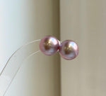 Elly’s 13.6mm Large Edison rose Mauve Pearls Earrings Studs: Extreme luster Mirrored, S925 silver minimalist earrings studs.high quality pearl earrings studs gift for her