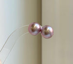 Elly’s 13.6mm Large Edison rose Mauve Pearls Earrings Studs: Extreme luster Mirrored, S925 silver minimalist earrings studs.high quality pearl earrings studs gift for her holiday