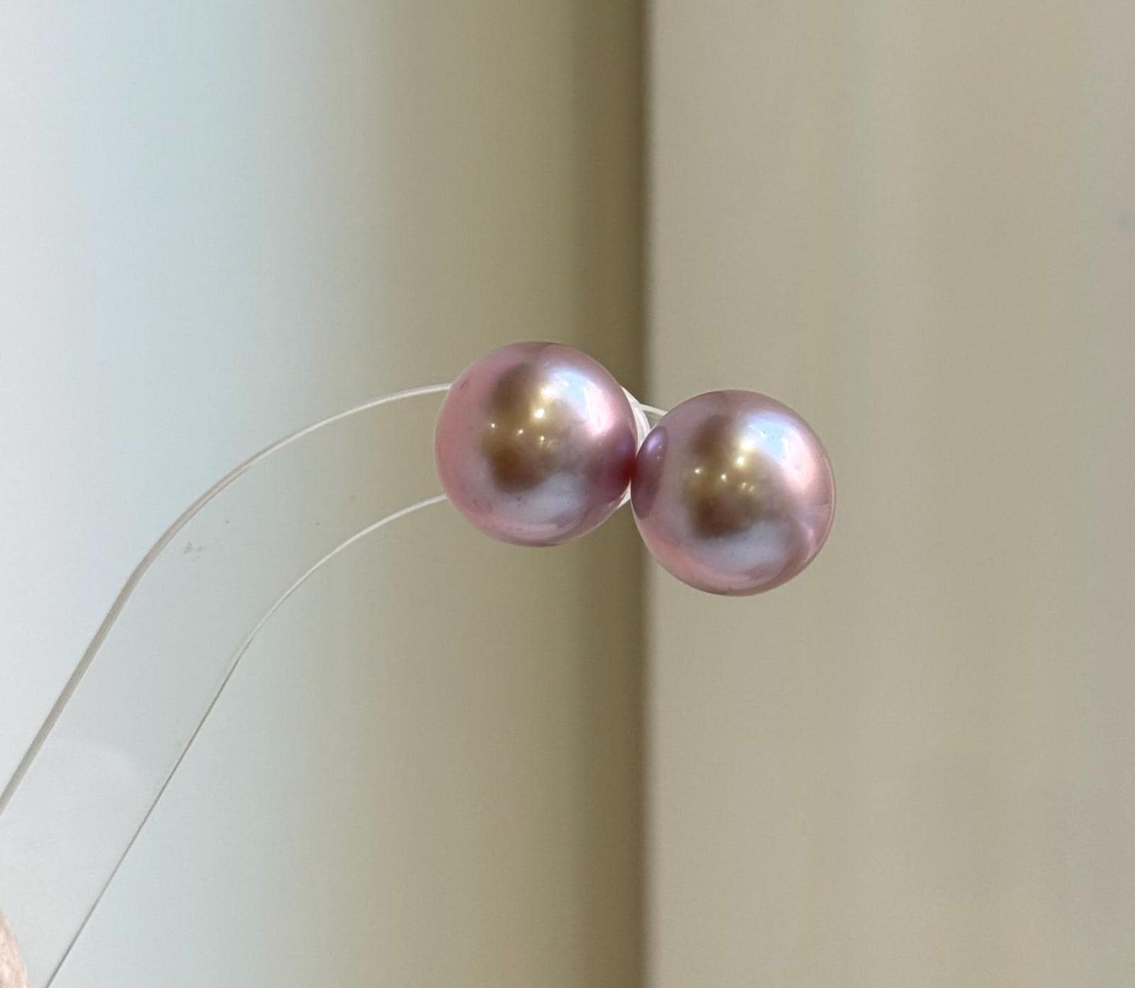 Elly’s 13.6mm Large Edison rose Mauve Pearls Earrings Studs: Extreme luster Mirrored, S925 silver minimalist earrings studs.high quality pearl earrings studs gift for her holiday
