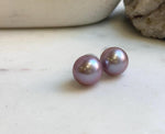 Elly’s 13.6mm Large Edison rose Mauve Pearls Earrings Studs: Extreme luster Mirrored, S925 silver minimalist earrings studs.high quality pearl earrings studs gift for her