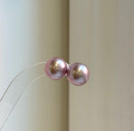Elly’s 13.6mm Large Edison rose Mauve Pearls Earrings Studs: Extreme luster Mirrored, S925 silver minimalist earrings studs.high quality pearl earrings studs gift for her
