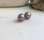 Elly’s 13.6mm Large Edison rose Mauve Pearls Earrings Studs: Extreme luster Mirrored, S925 silver minimalist earrings studs.high quality pearl earrings studs gift for her