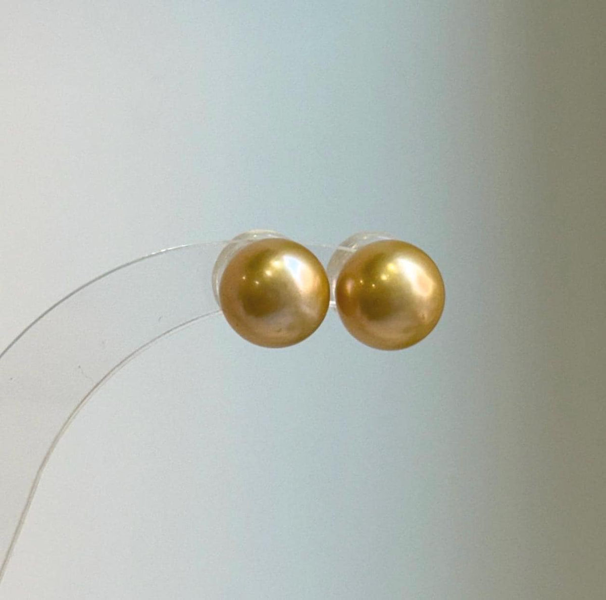 Elly’s 10.4mm Edison ultra gold Pearls Earrings Studs: Extreme luster Mirrored, S925 silver minimalist earrings studs.