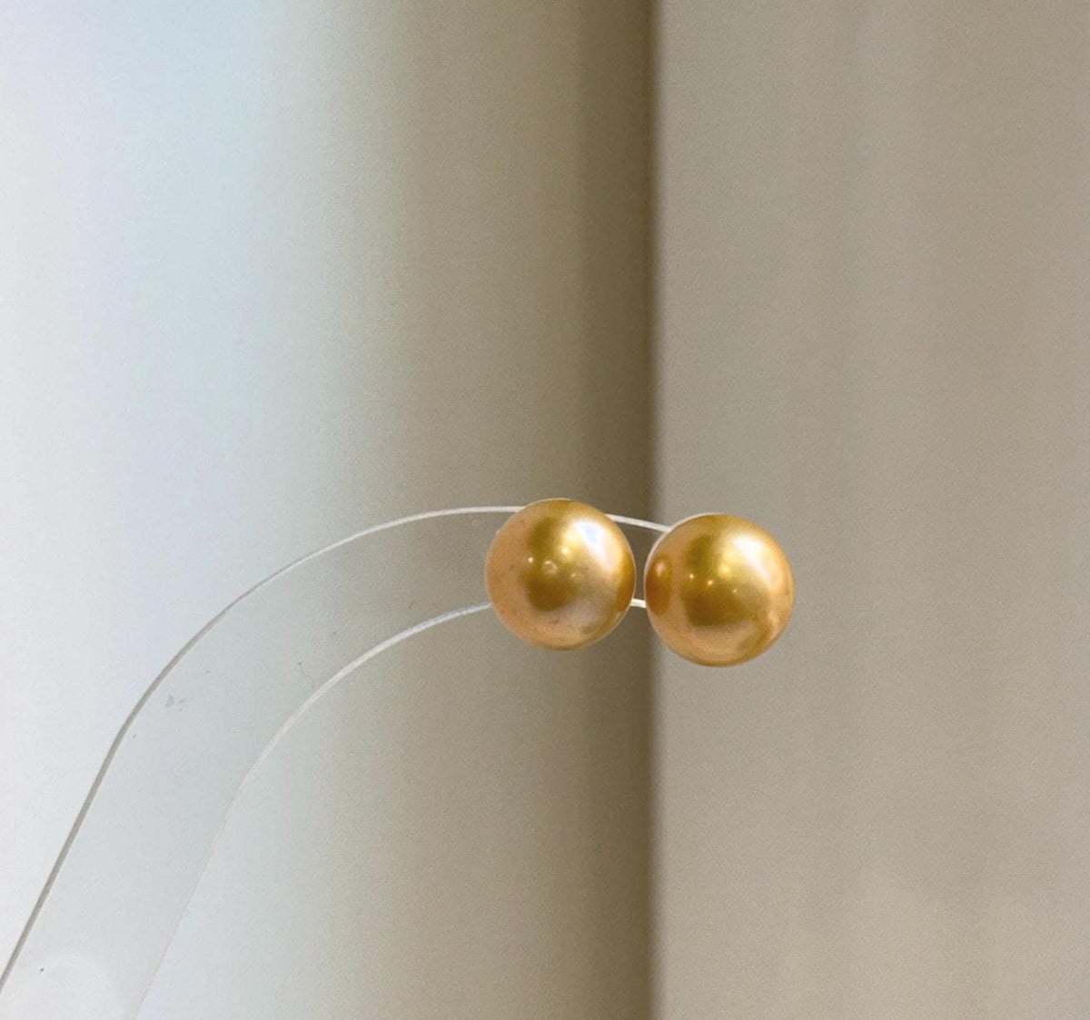 Elly’s 10.4mm Edison ultra gold Pearls Earrings Studs: Extreme luster Mirrored, S925 silver minimalist earrings studs.