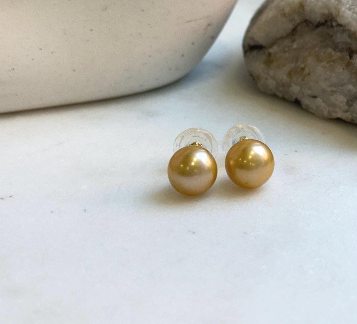 Elly’s 10.4mm Edison ultra gold Pearls Earrings Studs: Extreme luster Mirrored, S925 silver minimalist earrings studs.