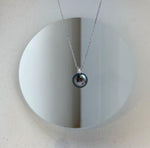 Elly’s 9.6mm Tahitian peacock green ocean pearl Minimalist pendant: Extreme luster, 1.3cm high, S925 silver pendant chain set. daily office Tahitian ocean pearl pendant for her