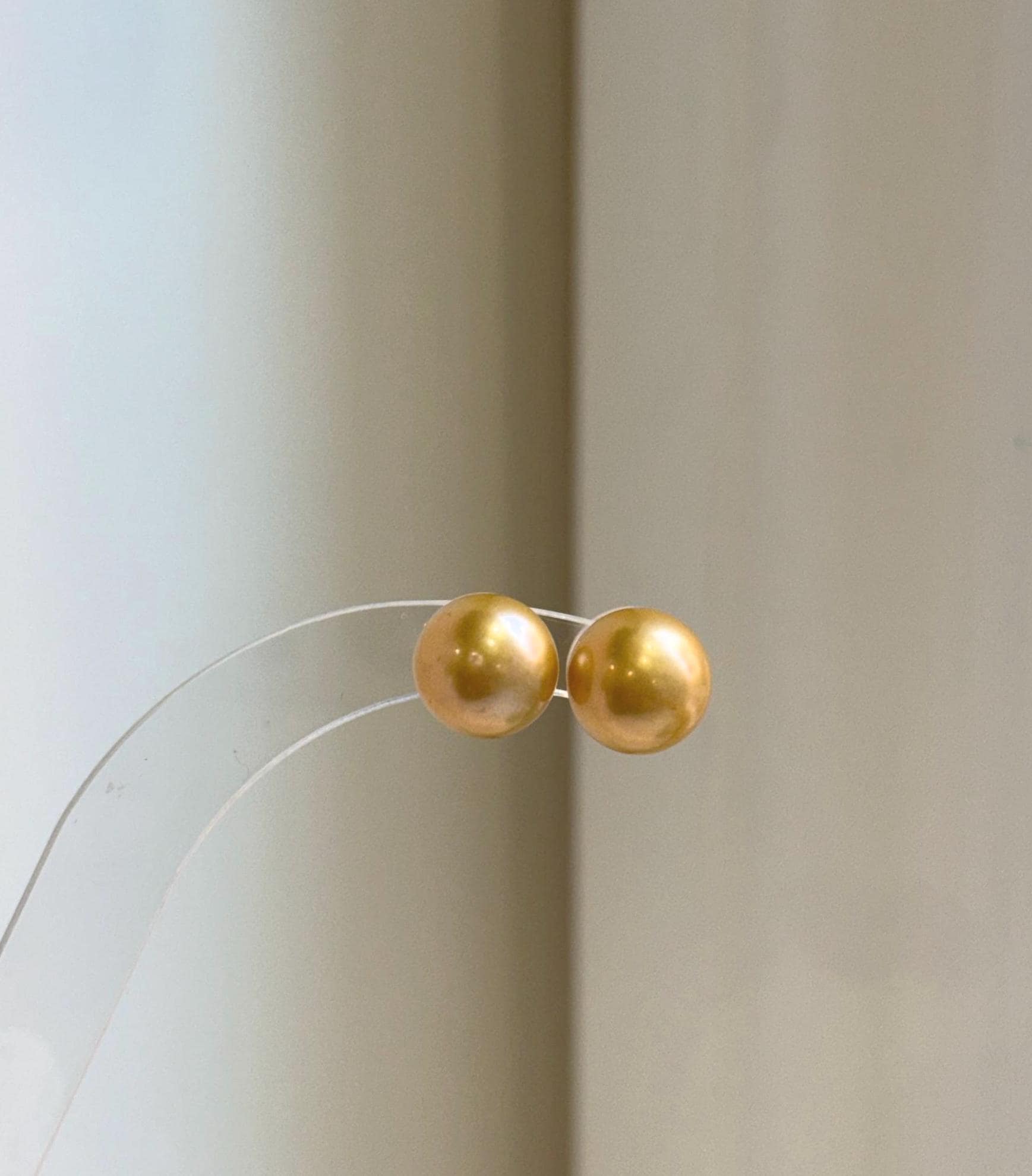 Elly’s 10.4mm Edison ultra gold Pearls Earrings Studs: Extreme luster Mirrored, S925 silver minimalist earrings studs.