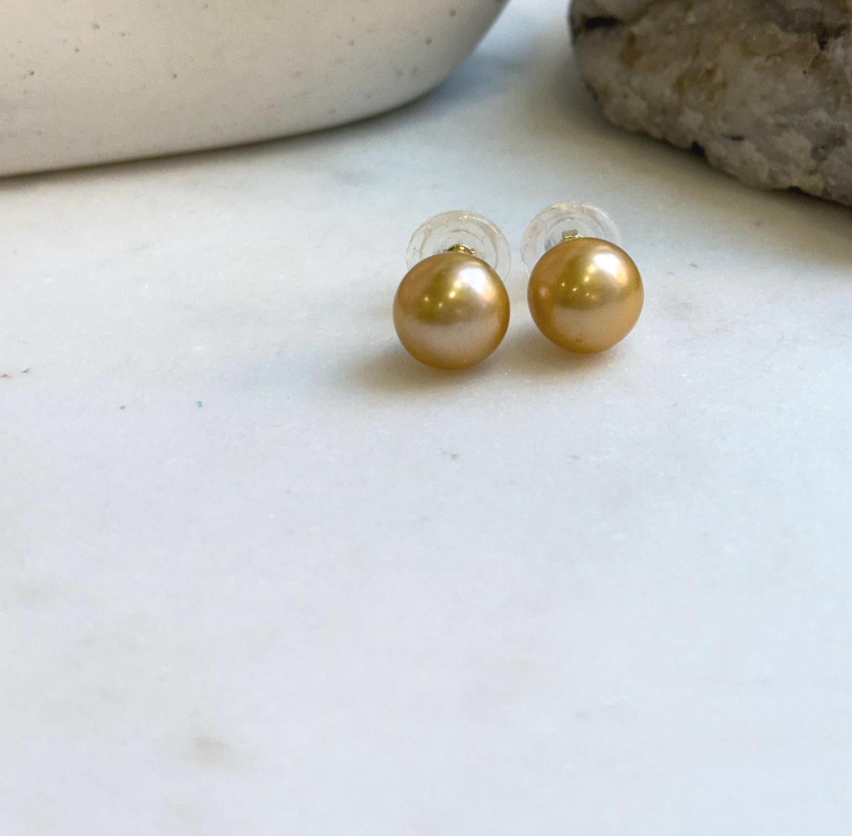 Elly’s 10.4mm Edison ultra gold Pearls Earrings Studs: Extreme luster Mirrored, S925 silver minimalist earrings studs.