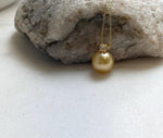 Elly’s 10.4mm Genius South sea deep gold ocean pearl Pendant: Extreme luster, 1.4cm high, s925 silver 18k gold plated pendant.