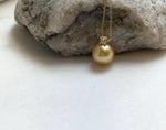 Elly’s 10.4mm Genius South sea deep gold ocean pearl Pendant: Extreme luster, 1.4cm high, s925 silver 18k gold plated pendant.