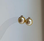 Elly’s 9.4mm Genius South sea Golden ocean Pearls Earrings studs: Extreme luster, 1.3cm high, S925 silver earrings studs.