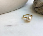 Elly’s 9.9mm Akoya Ivory ocean pearl Ring: Extreme luster mirrored, s925 silver adjustable ring. Pearl Jewelry Idea. high quality ivory ocean pearl ring for her