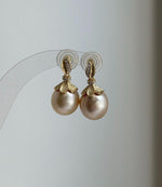 Elly’s 12.4mm Genius South sea Golden ocean Pearls cool Earrings: Extreme luster, 2.4cm high, S925 silver cool earrings. high quality south sea golden ocean pearls earrings for her anniversary