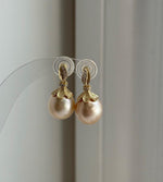 Elly’s 12.4mm Genius South sea Golden ocean Pearls cool Earrings: Extreme luster, 2.4cm high, S925 silver cool earrings. high quality south sea golden ocean pearls earrings for her holiday