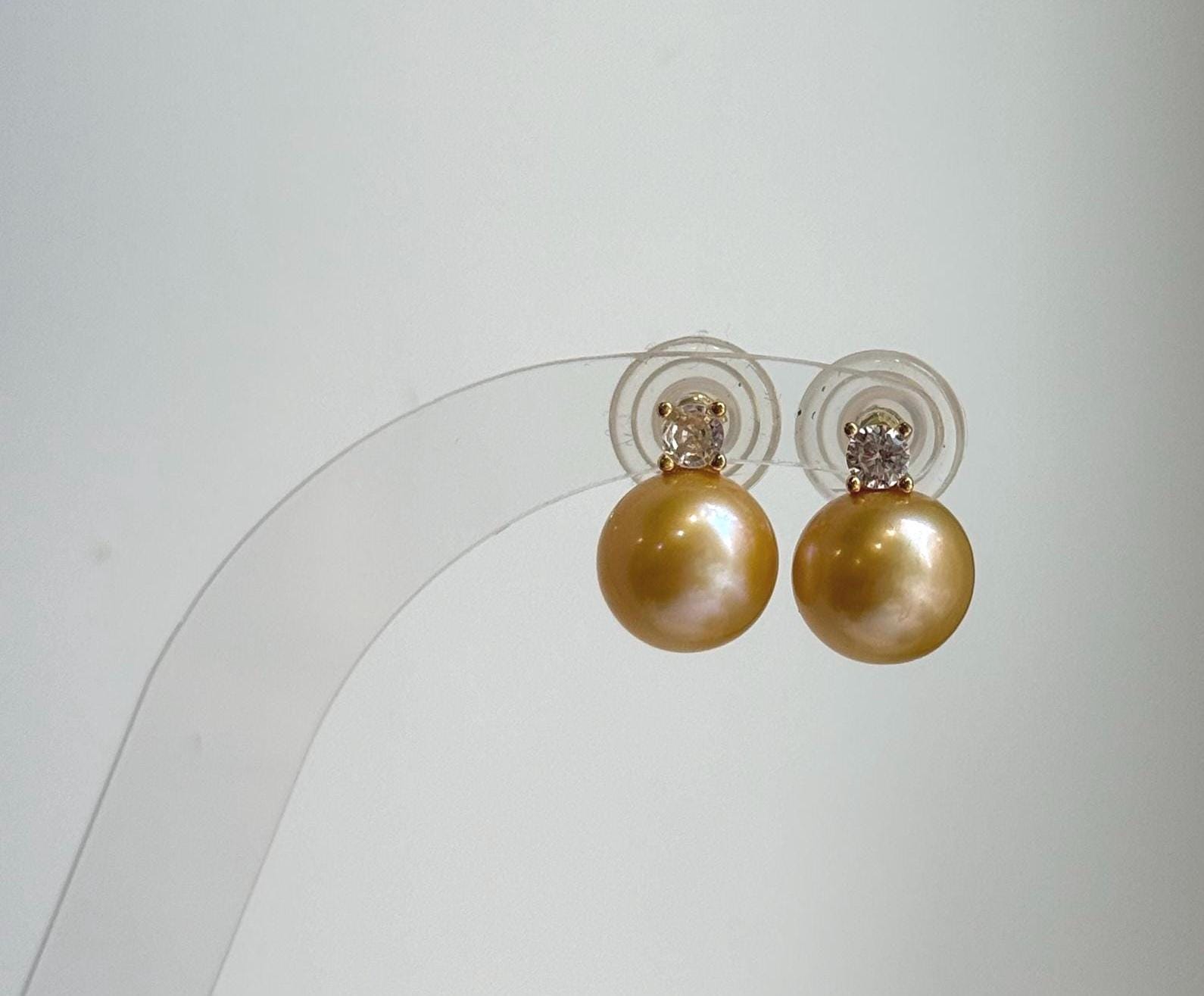 Elly’s 10.1mm Edison deep gold Pearls Earrings Studs: Extreme luster Mirrored, 1.4cm high, S925 silver cool earrings studs.
