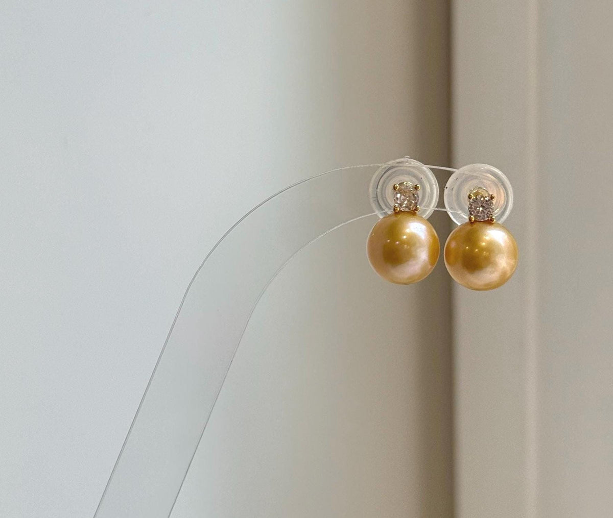 Elly’s 10.1mm Edison deep gold Pearls Earrings Studs: Extreme luster Mirrored, 1.4cm high, S925 silver cool earrings studs.