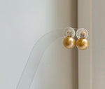 Elly’s 10.1mm Edison deep gold Pearls Earrings Studs: Extreme luster Mirrored, 1.4cm high, S925 silver cool earrings studs.