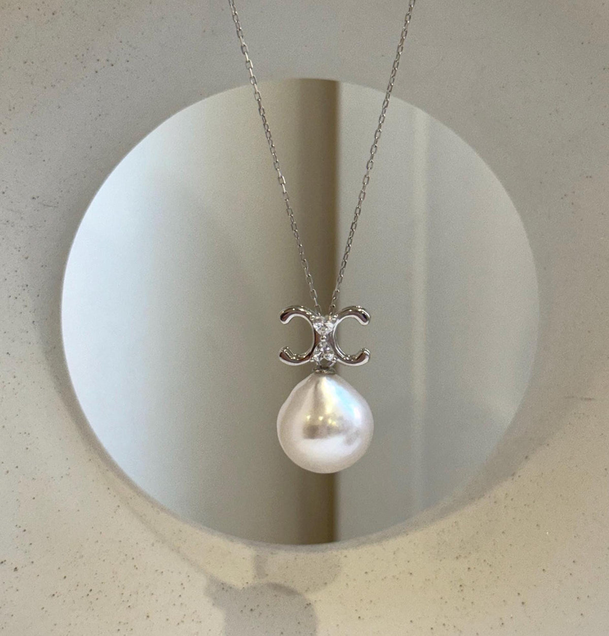 Elly’s 14.3mm Huge Edison white Pearl Vintage Pendant: Extreme luster, 2.3cm high, s925 silver pendant necklace set.