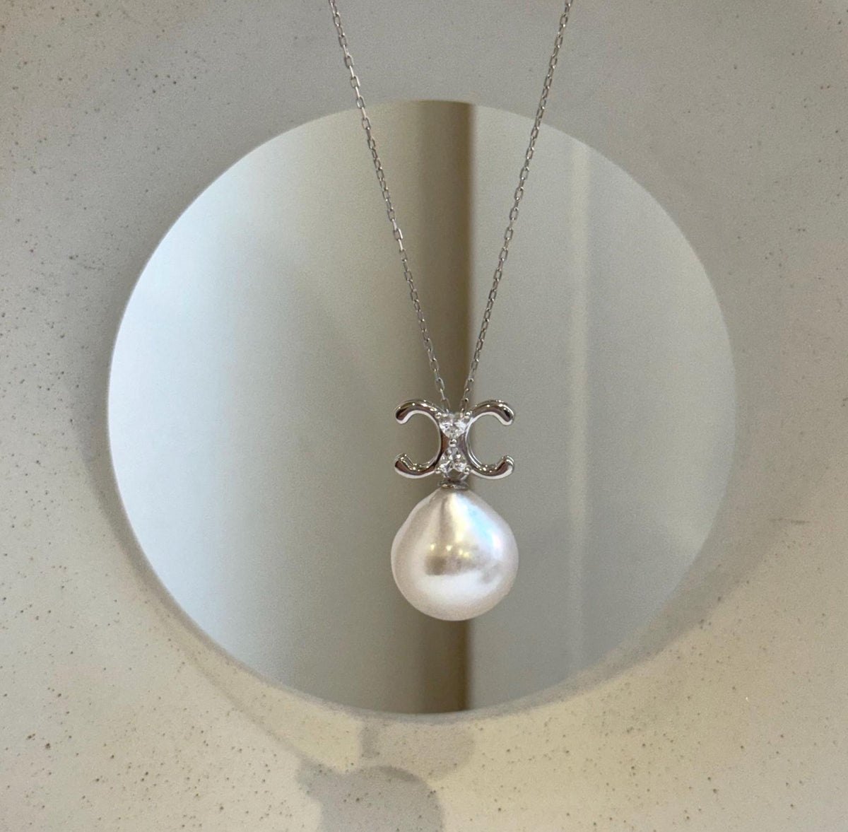 Elly’s 14.3mm Huge Edison white Pearl Vintage Pendant: Extreme luster, 2.3cm high, s925 silver pendant necklace set.