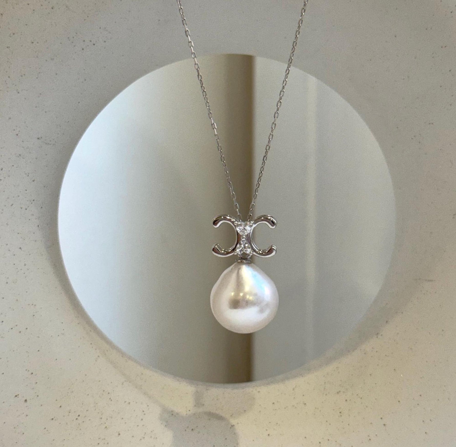 Elly’s 14.3mm Huge Edison white Pearl Vintage Pendant: Extreme luster, 2.3cm high, s925 silver pendant necklace set.